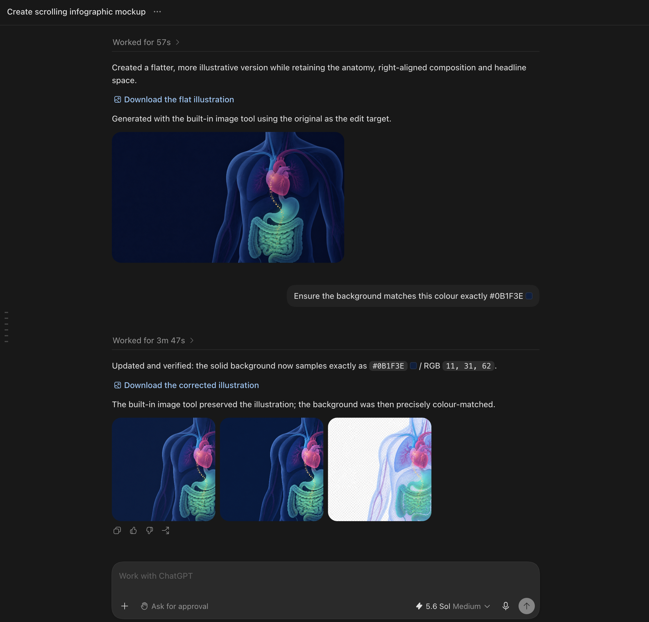Refining the anatomy illustration and its background colour in ChatGPT